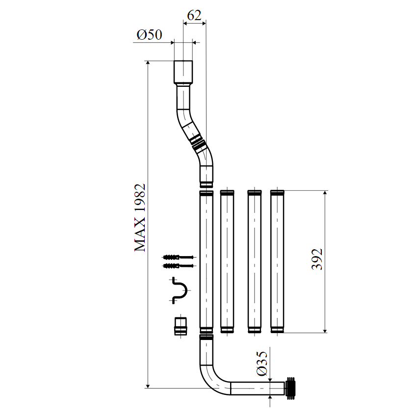 Splachovací trubka komplet T-2448B/IV