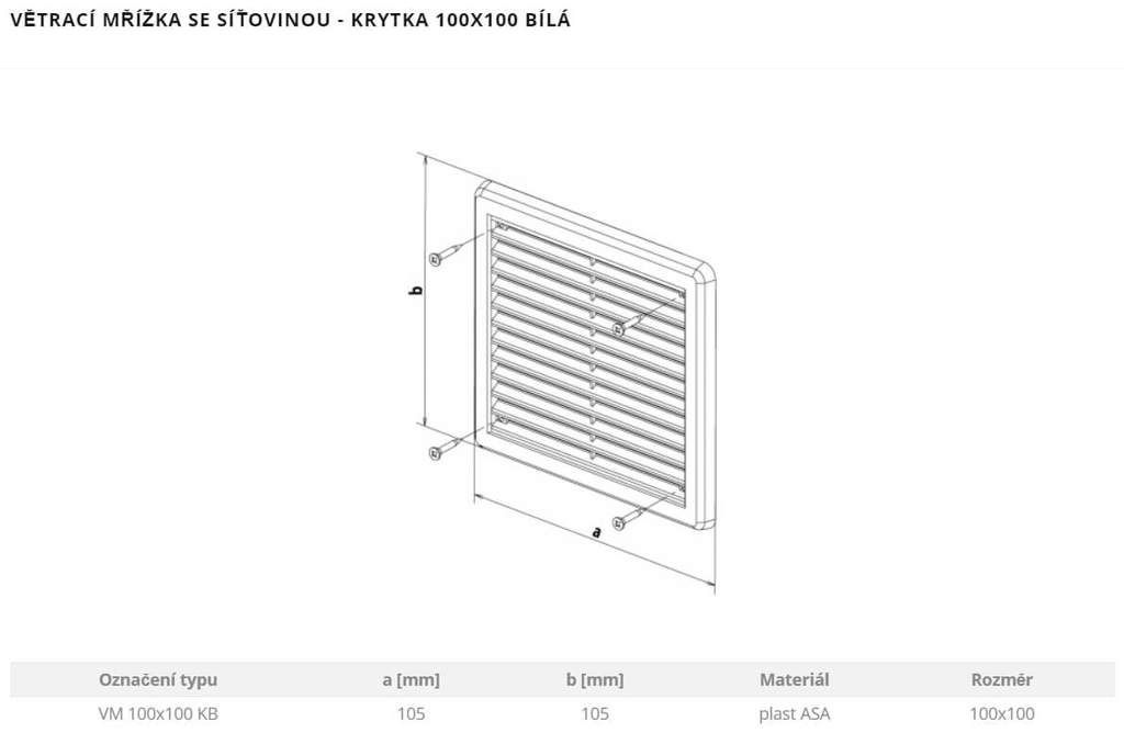 Mřížka větrací - krytka 100x100 se síťov...