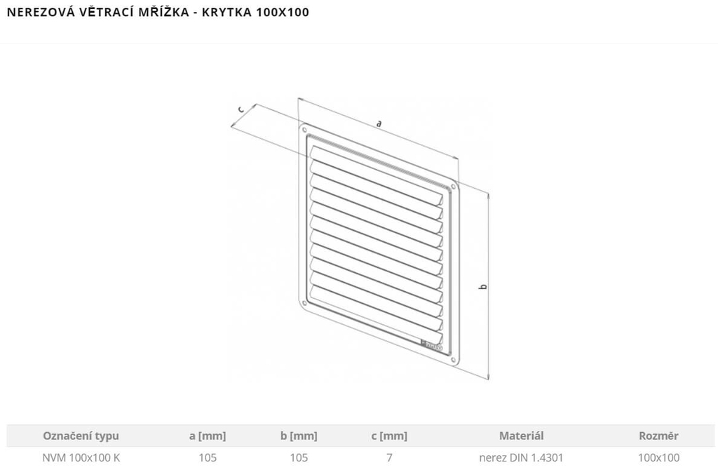 Mřížka větrací - krytka 100x100 nerezová...
