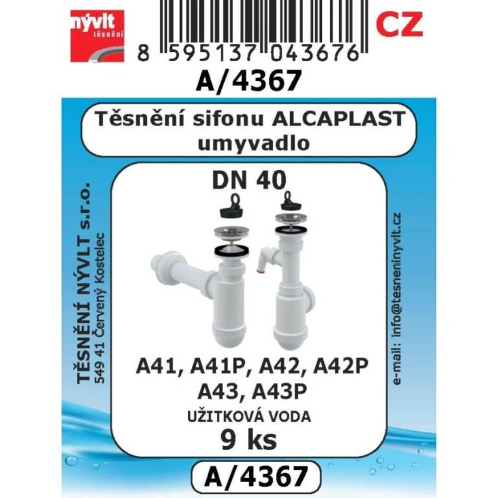 Těsnění sifonu Alcaplast umyvadlo DN40 9 ks A/4367