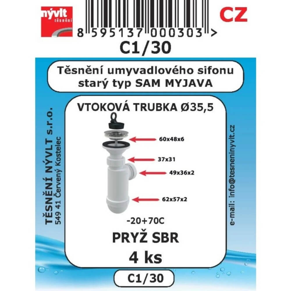 Těsnění umyvadlového sifonu starý typ DN35,5 4 ks C1/30