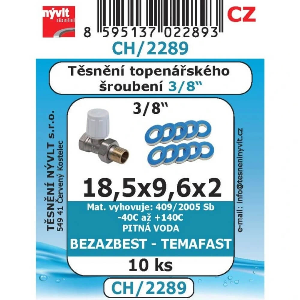 Těsnění topenářského šroubení 3/8" 18,5x9,6x2 10 ks CH/2289