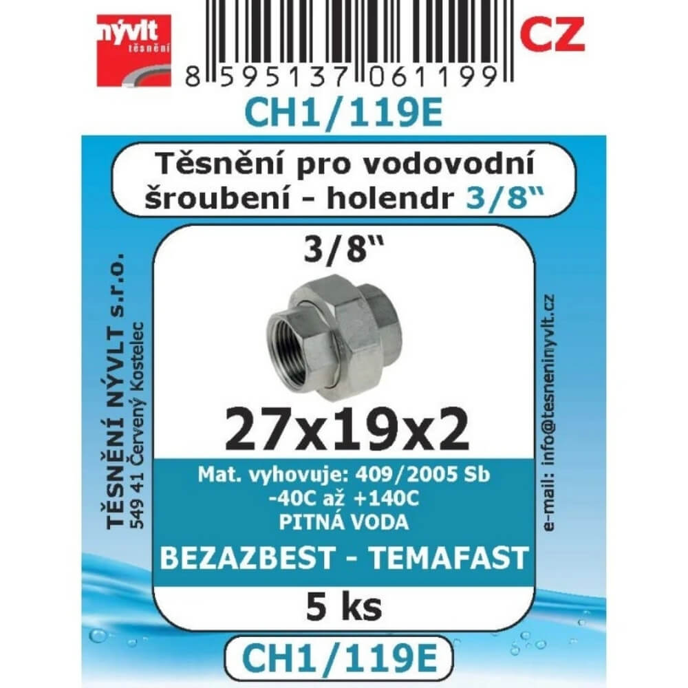 Těsnění vodovodního šroubení 3/8" 27x19x2 5 ks CH1/119E