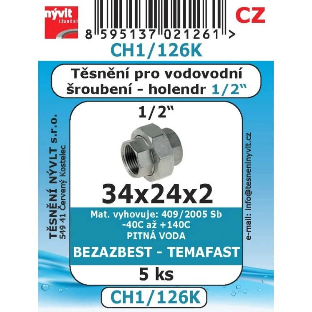 Těsnění vodovodního šroubení 1/2" 34x24x2 5 ks CH1/126K