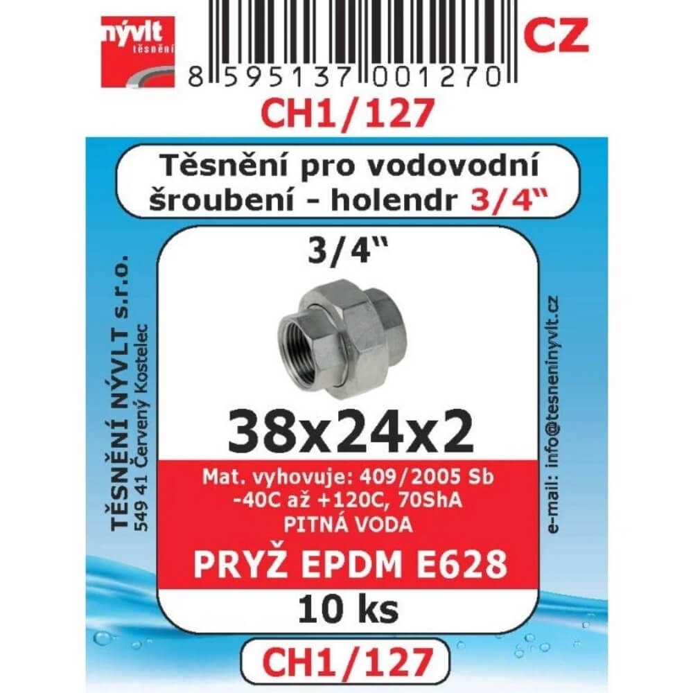 Těsnění vodovodního šroubení 3/4" 38x24x2 10 ks CH1/127