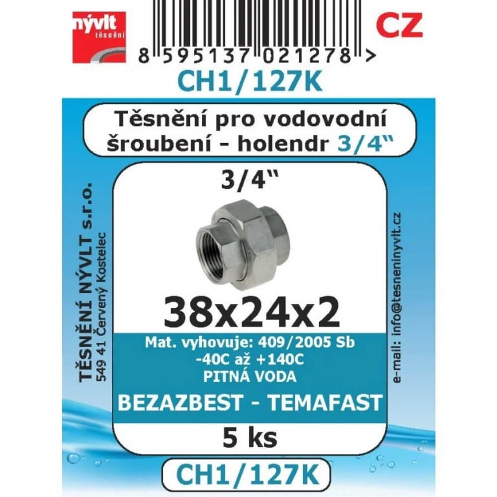 Těsnění vodovodního šroubení 3/4" 38x24x2 5 ks CH1/127K