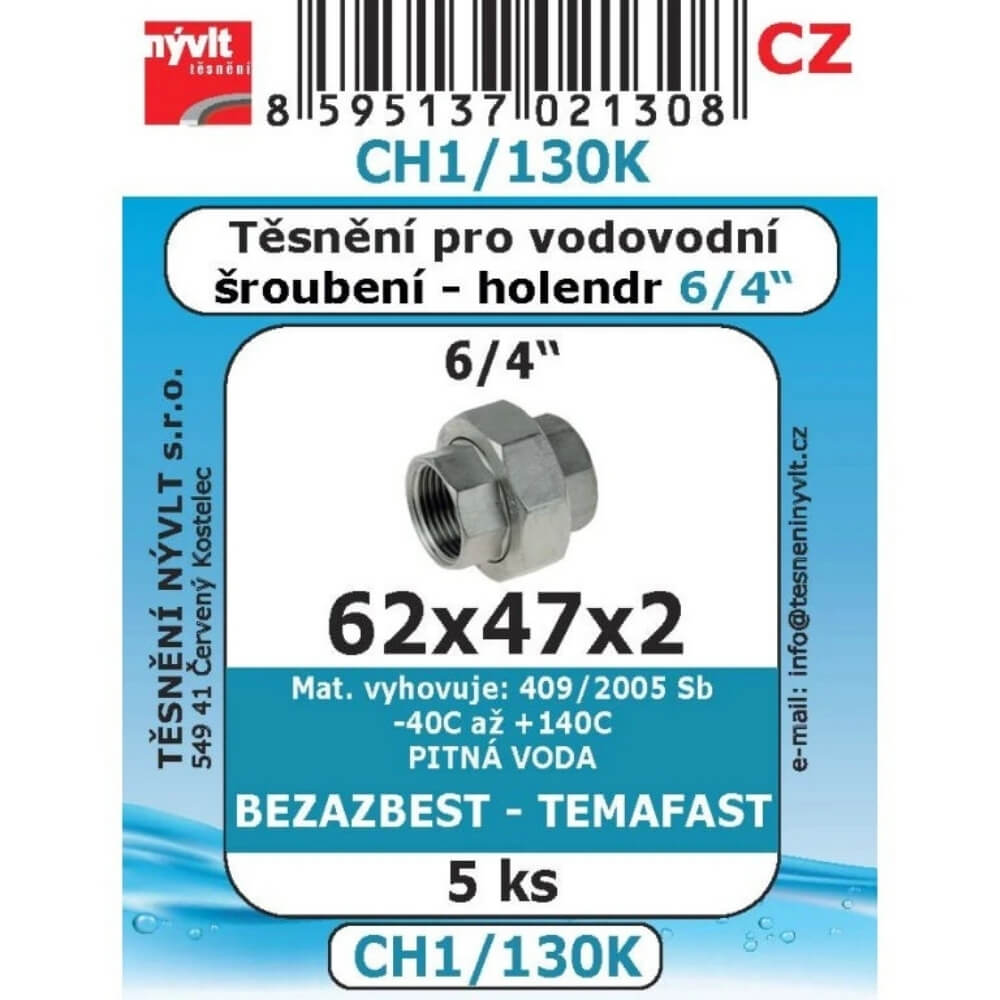 Těsnění vodovodního šroubení 6/4" 62x47x2 5 ks CH1/130K