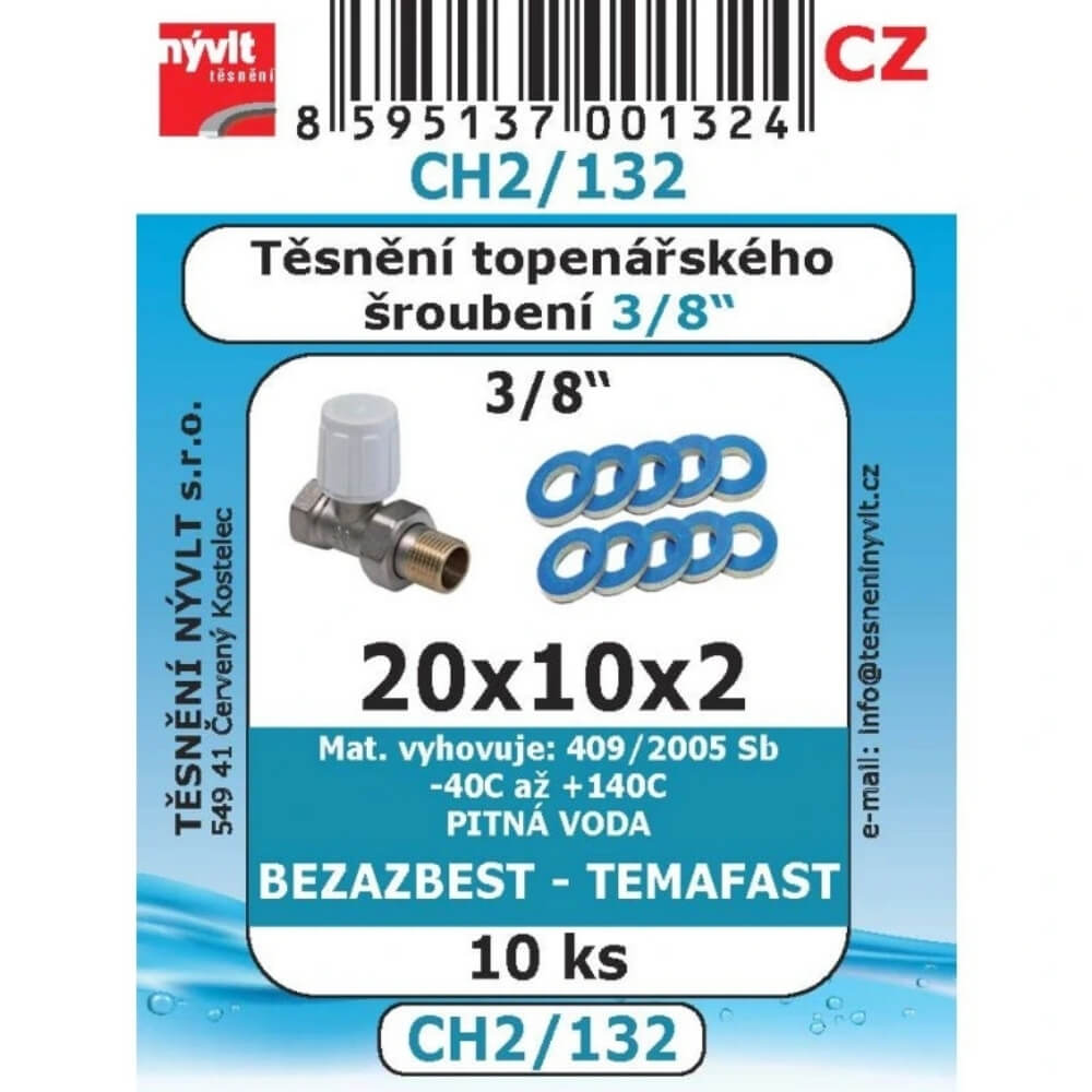 Těsnění topenářského šroubení 3/8" 20x10x2 10 ks CH2/132