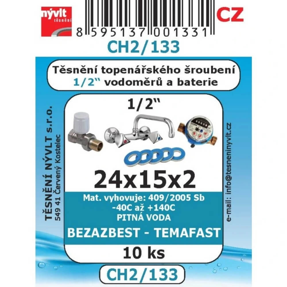Těsnění topenářského šroubení 1/2" 24x15x2 10 ks CH2/133