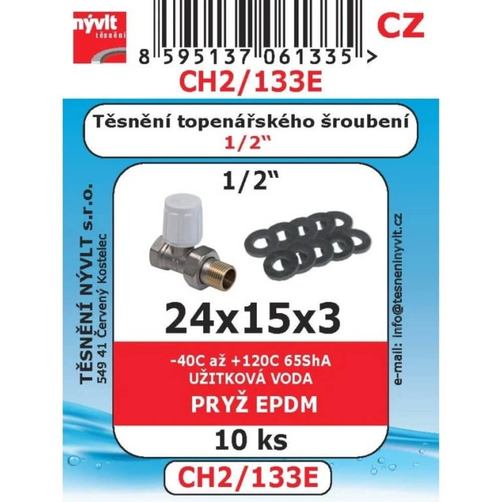 Těsnění topenářského šroubení 1/2" 24x15x3 10 ks CH2/133E