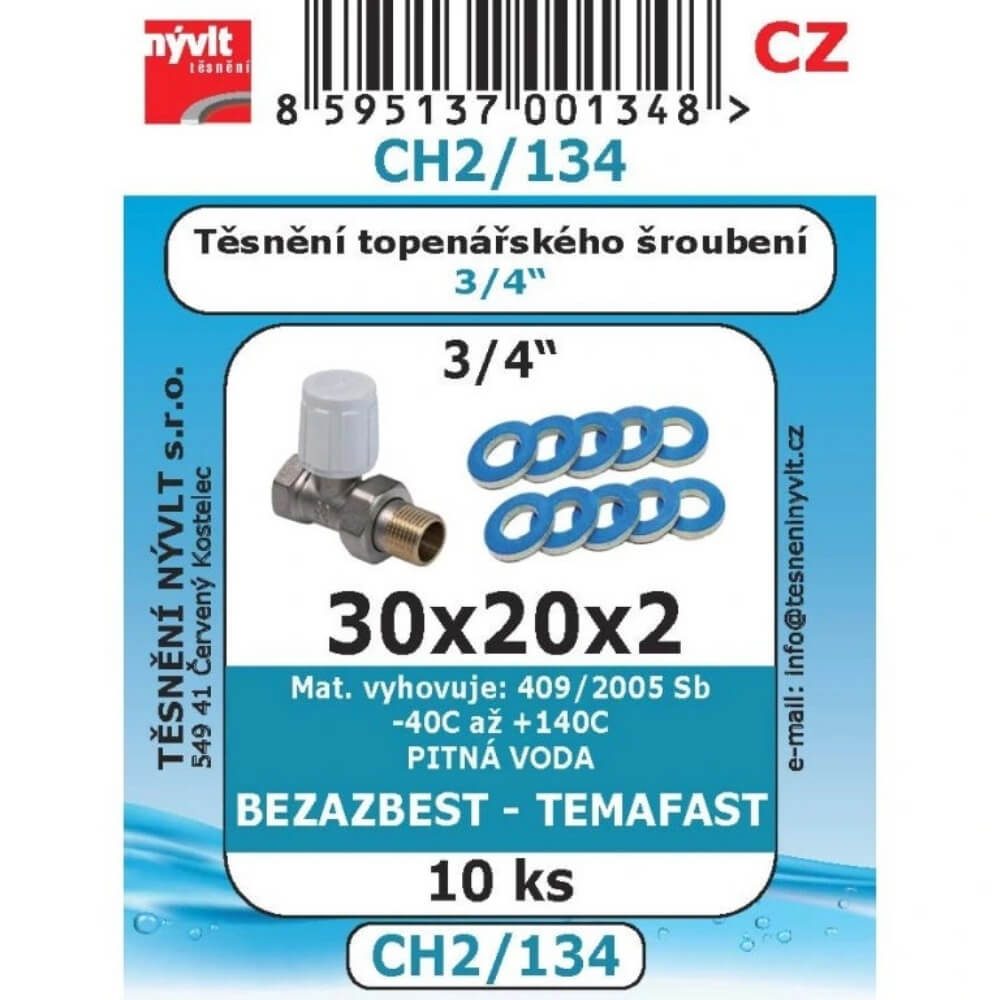 Těsnění topenářského šroubení 3/4" 30x20x2 10 ks CH2/134