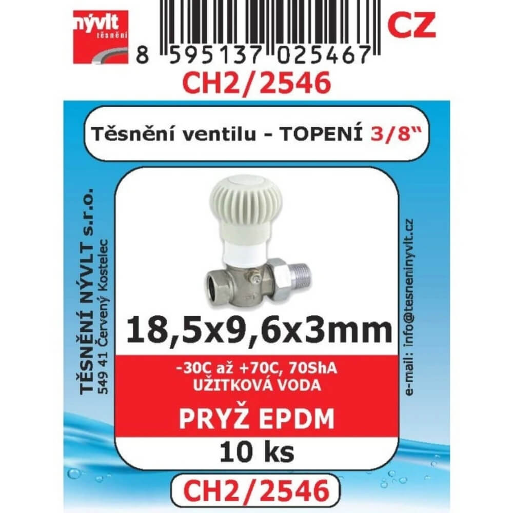 Těsnění ventilu topení 3/8" 18,5×9,6×3 10 ks CH2/2546