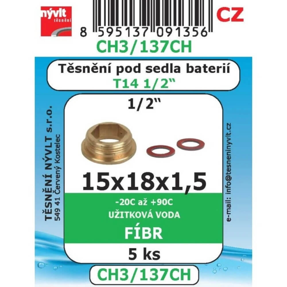 Těsnění pod sedla baterií T14 1/2" fíbr 15x18x1,5 5 ks CH3/137CH