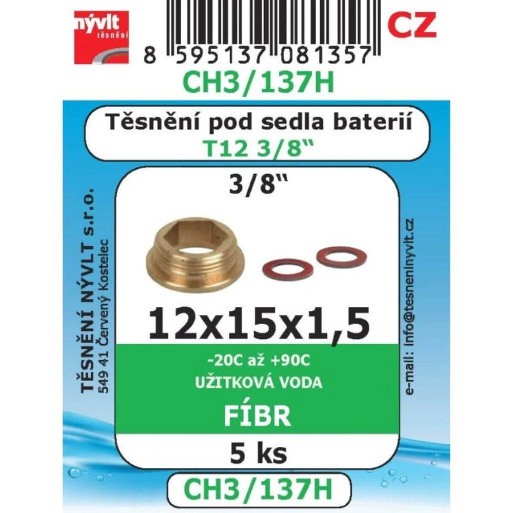 Těsnění pod sedla baterií T12 3/8" fíbr 12×15×1,5 5 ks CH3/137H