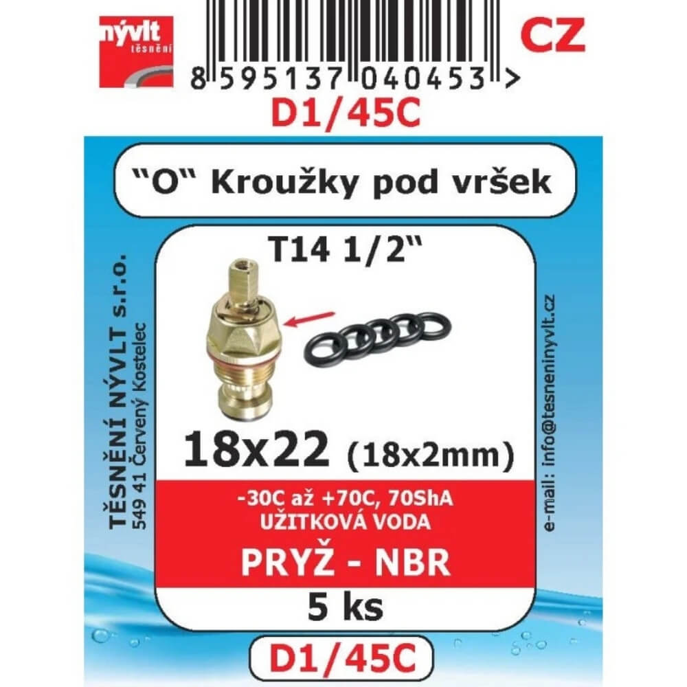 O-kroužky NBR 18x22 mm 5 ks pod vršek 1/2" D1/45C