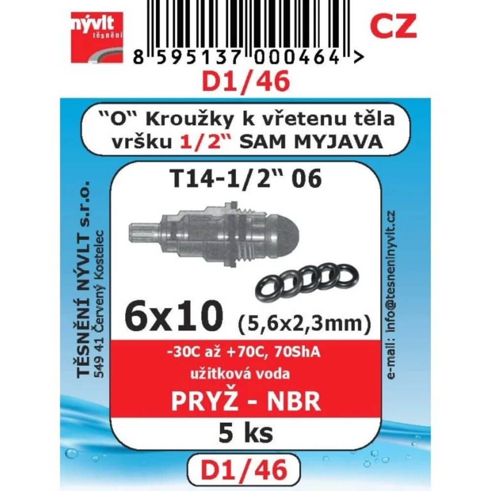O-kroužky NBR 6x10 mm 5 ks vřeteno vršku 1/2" D1/46