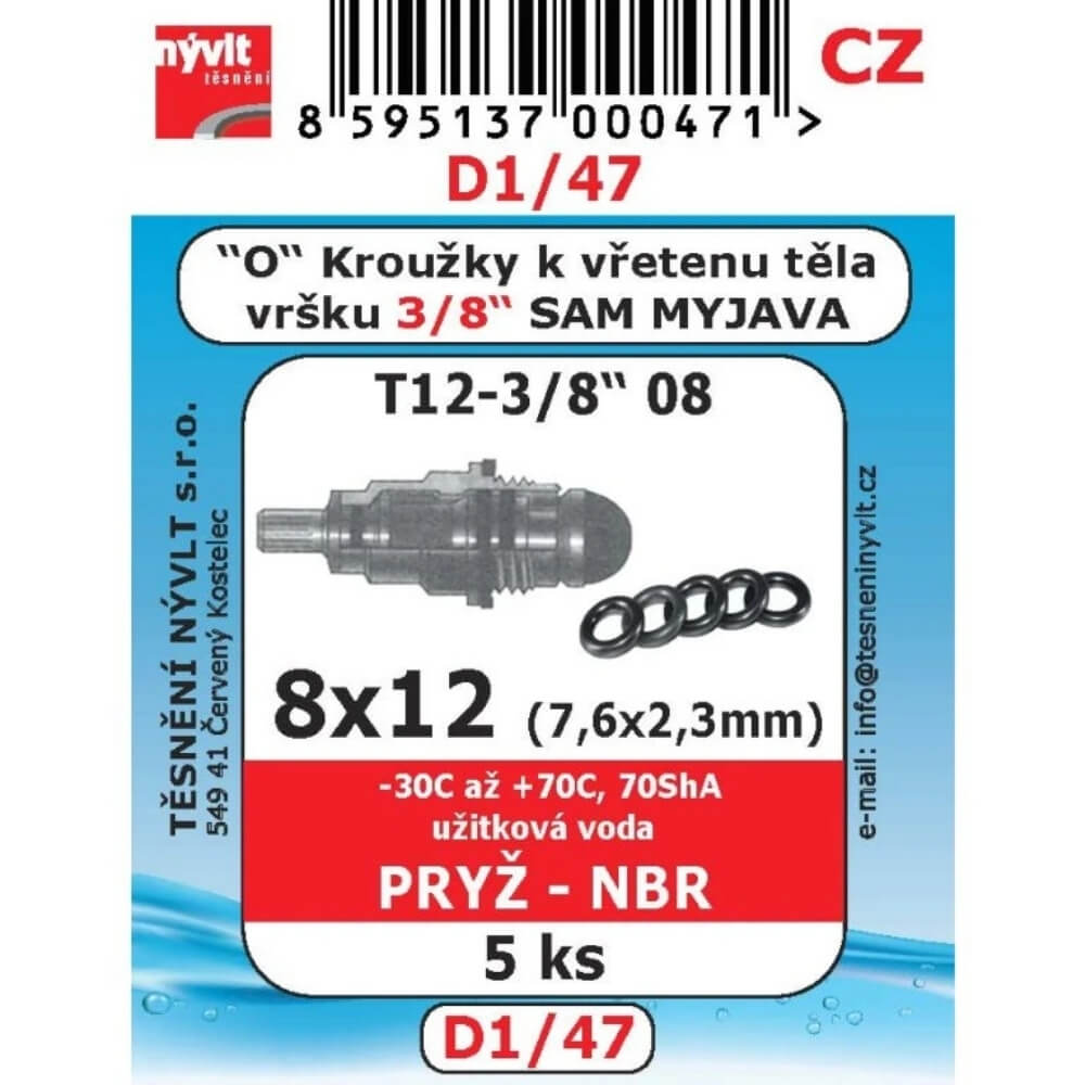 O-kroužky NBR 8x12 mm 5 ks vřeteno vršku 3/8" D1/47