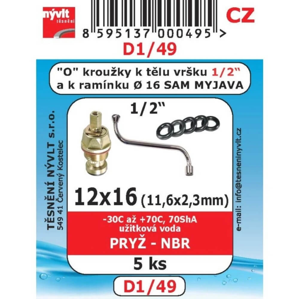 O-kroužky NBR 12x16 mm 5 ks vršek 1/2" + ramínko pr. 16 D1/49