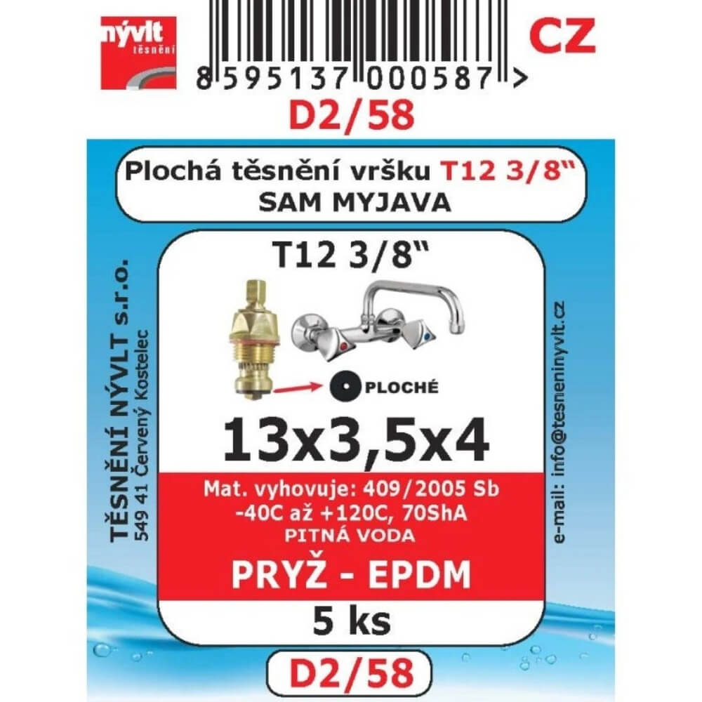Ploché těsnění vršků 3/8" EPDM 5 ks 13x3,5x4 D2/58