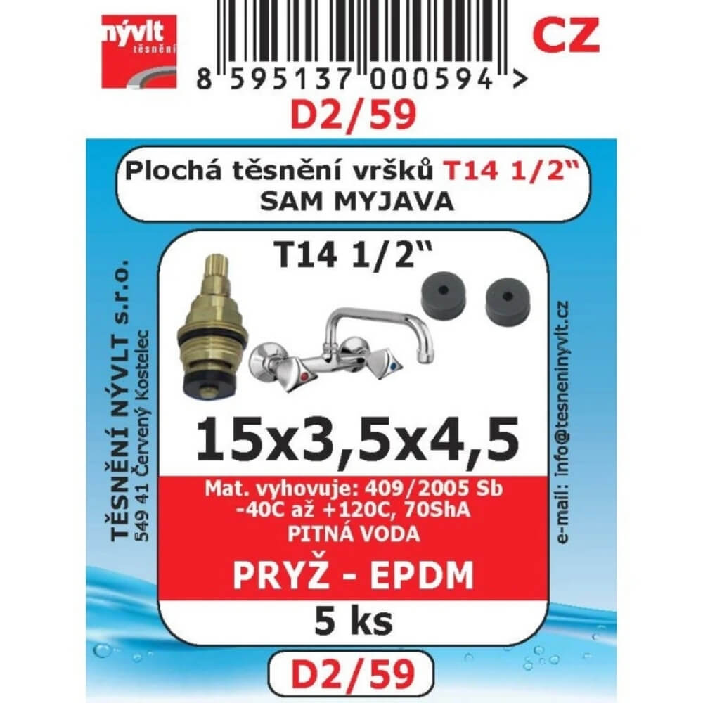 Ploché těsnění vršků 1/2" EPDM 5 ks 15x3,5x4,5 D2/59
