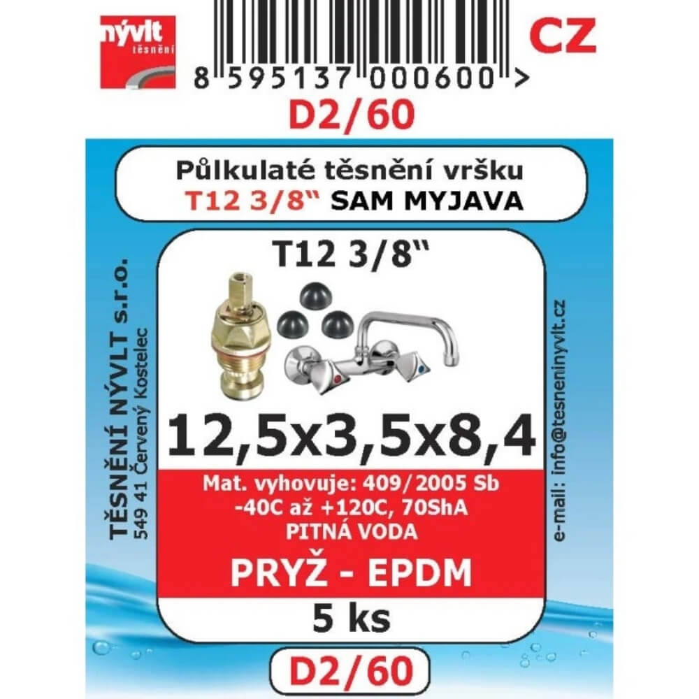 Půlkulaté těsnění vršku 3/8" EPDM 5 ks 12,5x3,5x8,4 D2/60