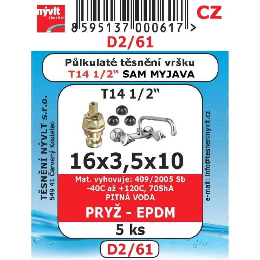 Půlkulaté těsnění vršku 1/2" EPDM 5 ks 16x3,5x10 D2/61