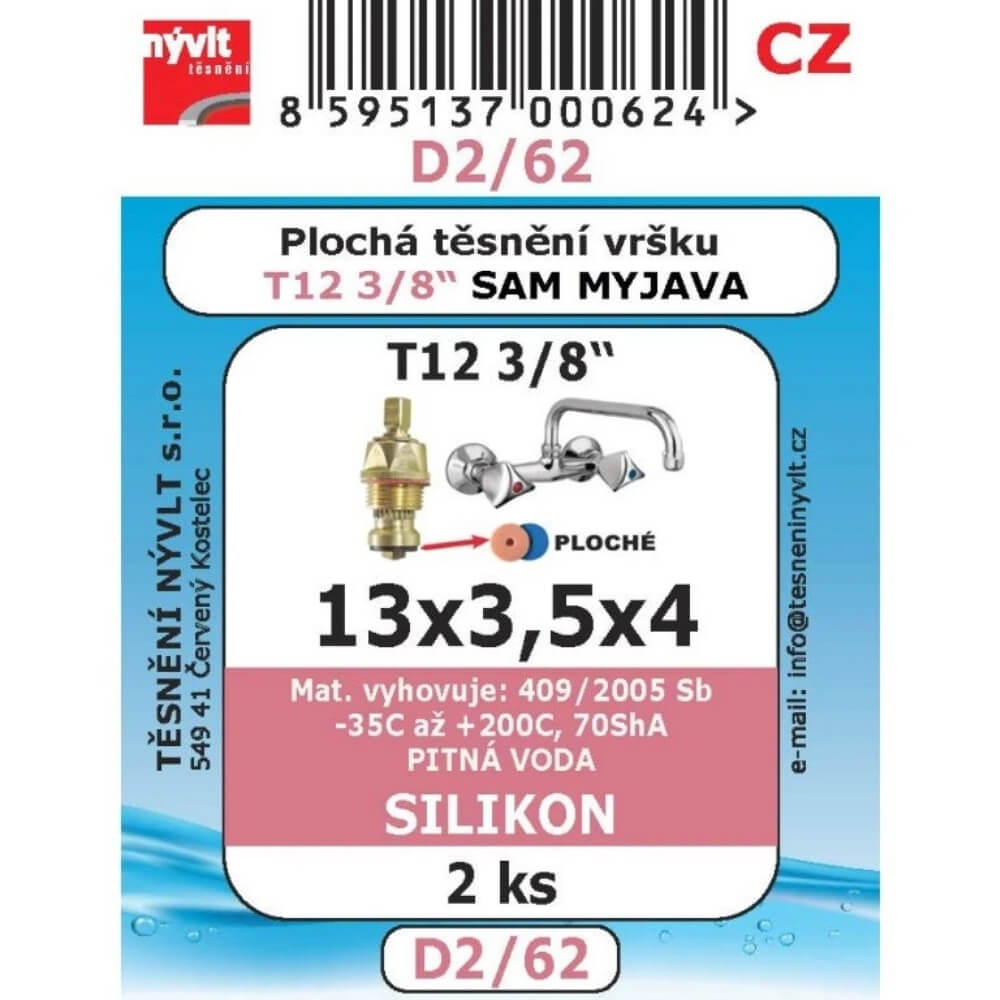 Plochá těsnění vršku 3/8" silikon MVQ 2 ks 13x3,5x4 D2/62
