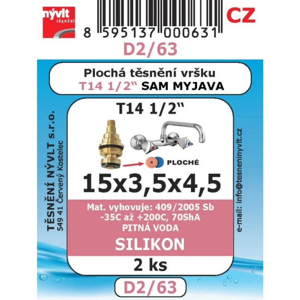 Plochá těsnění vršku 1/2" silikon MVQ 2 ks 15x3,5x4,5 D2/63