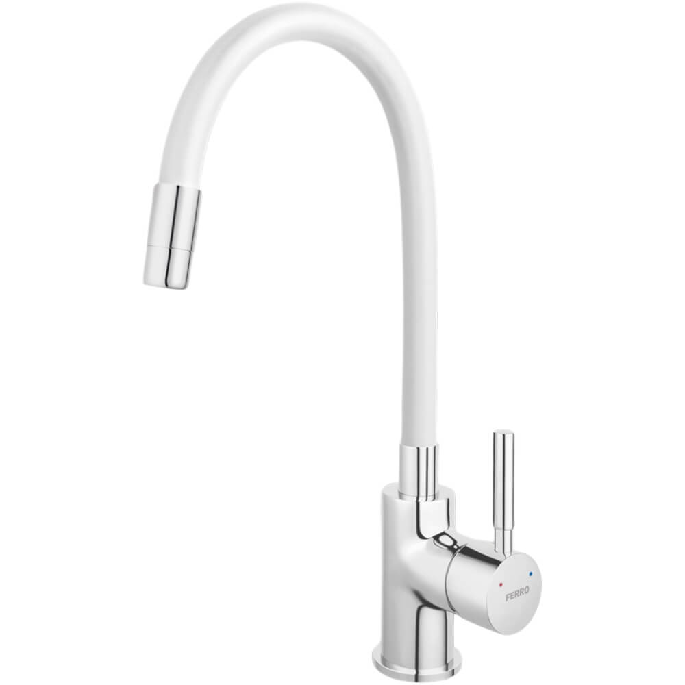Dřezová stojánková baterie 70710,0B s elastickým ramenem, bílá–chrom