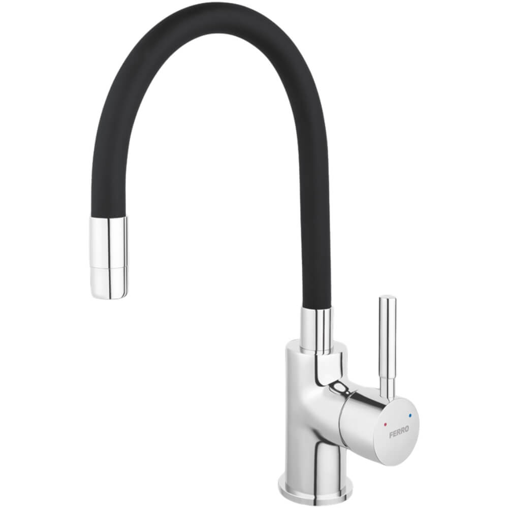 Dřezová stojánková baterie 70710,0C s elastickým ramenem, černá–chrom