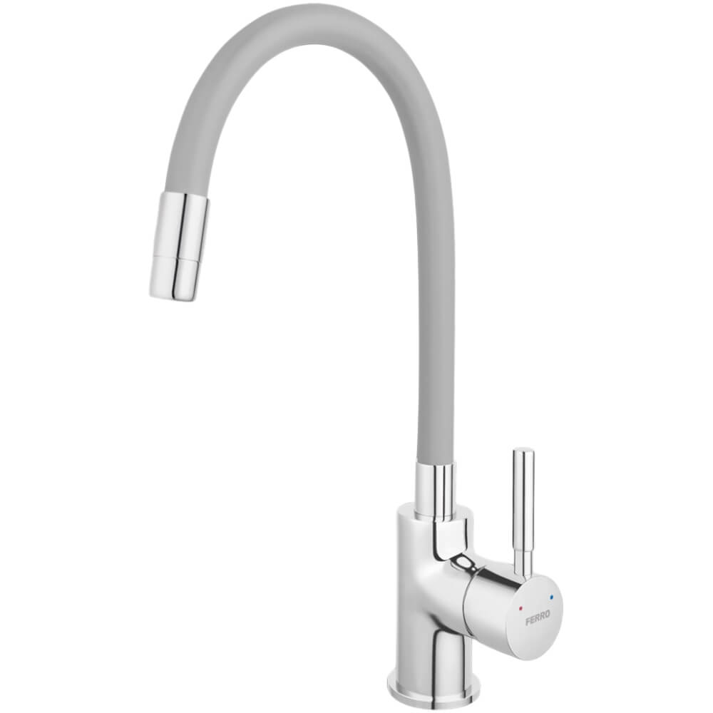 Dřezová stojánková baterie 70710,0S s elastickým ramenem, stříbrošedá–chrom