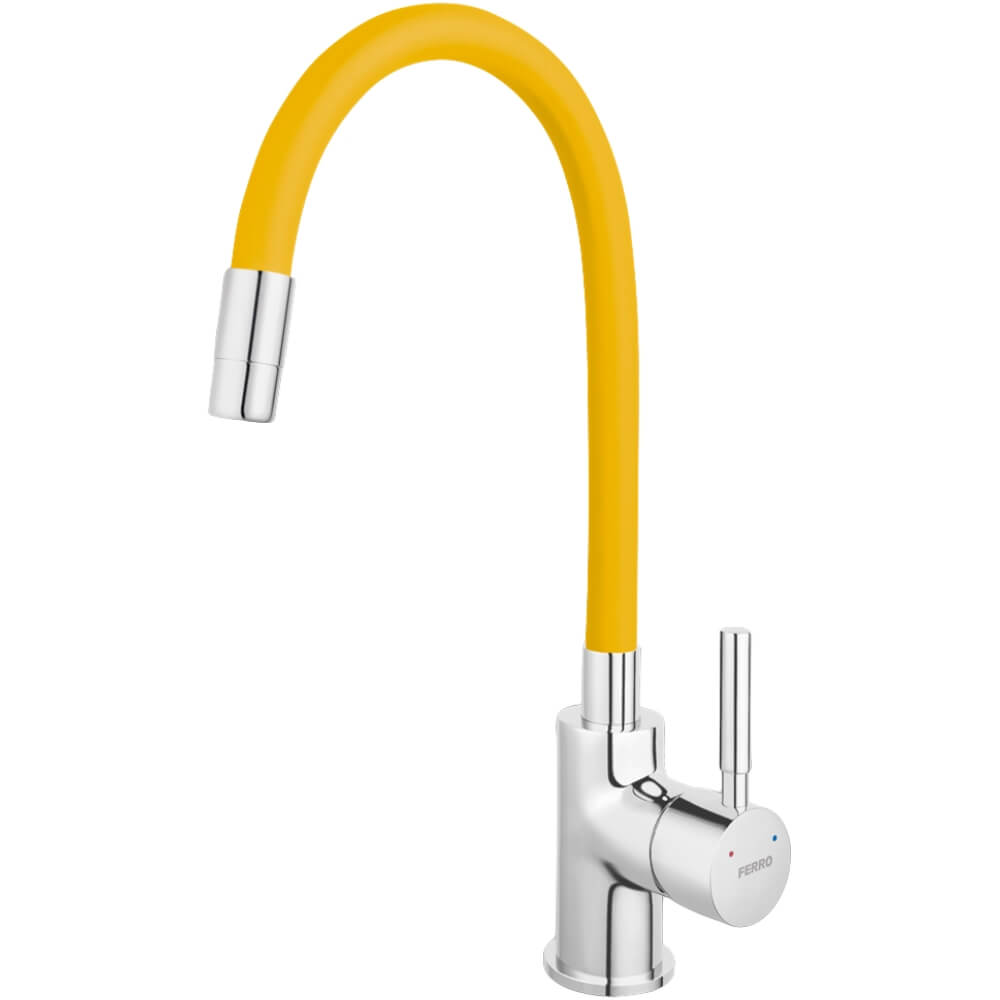 Dřezová stojánková baterie 70710,0ZL s elastickým ramenem, žlutá–chrom