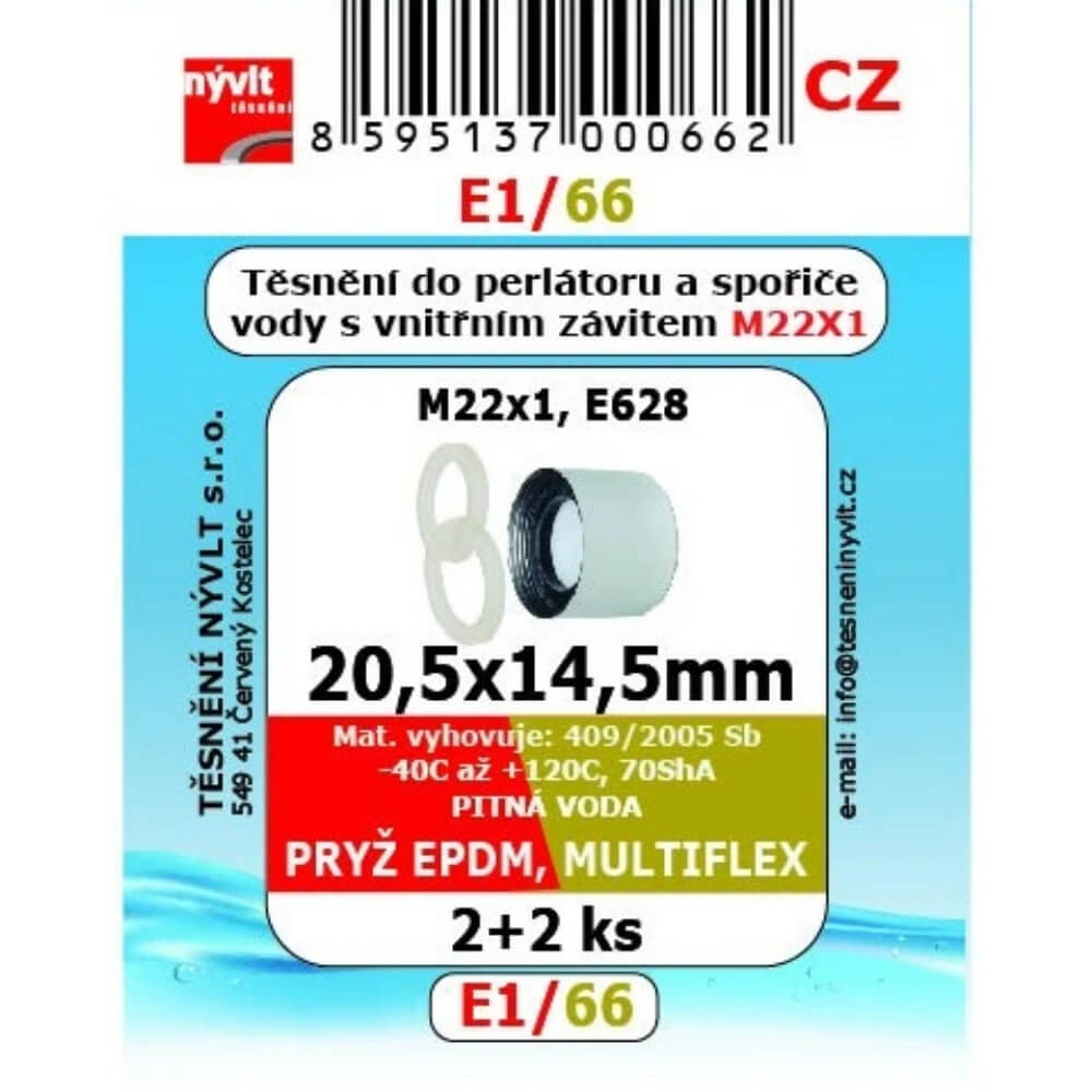 Těsnění do perlátoru M22x1 20,5x14,5x2 4 ks E1/66