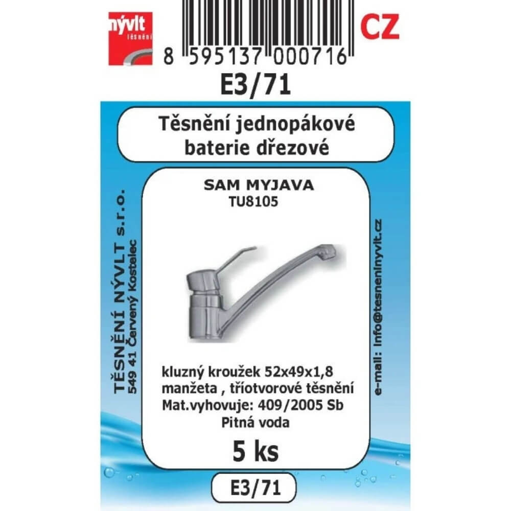 Těsnění jednopákové baterie dřez TU8105V 5 ks E3/71