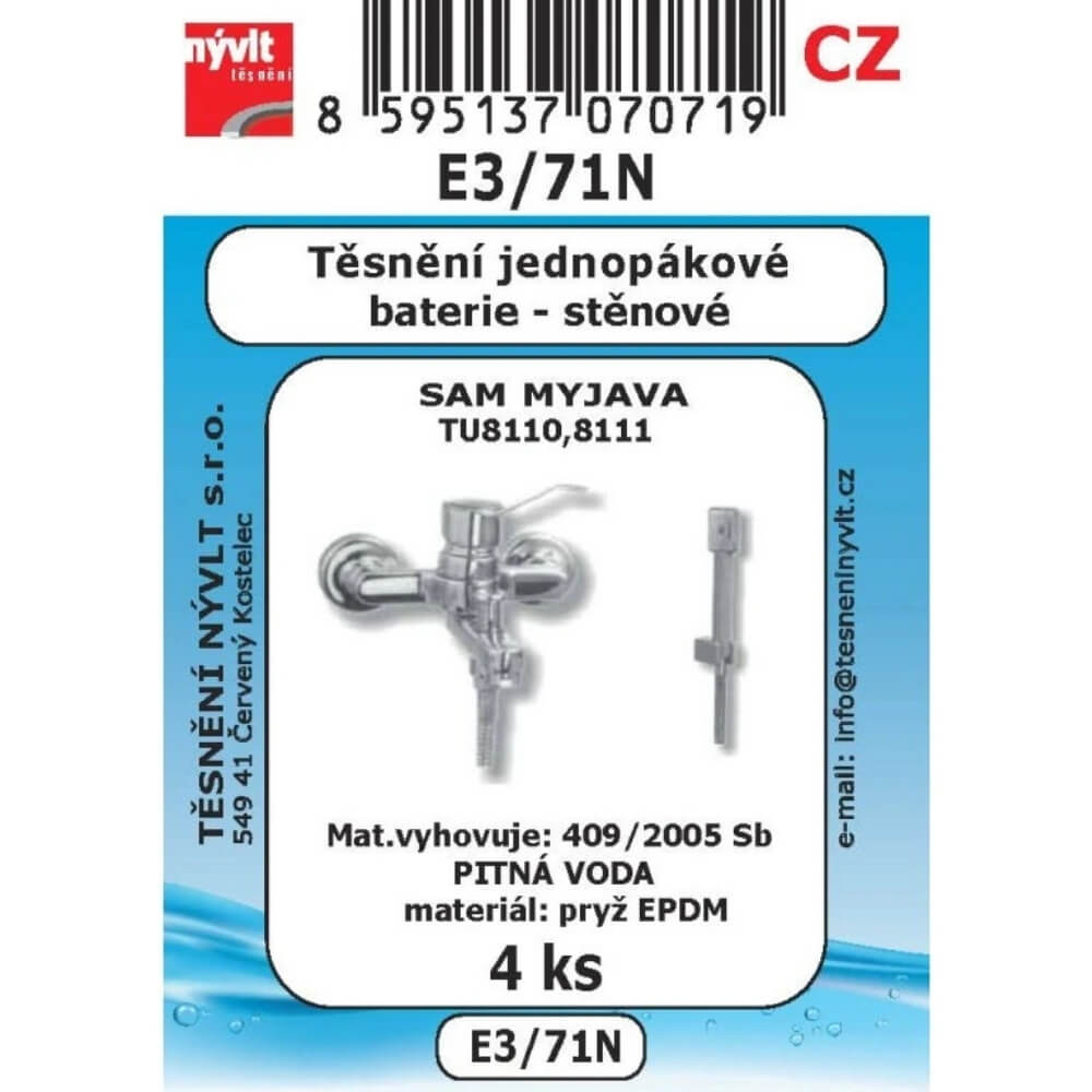 Těsnění jednopákové baterie nástěnné TU8110/8111 4 ks E3/71N