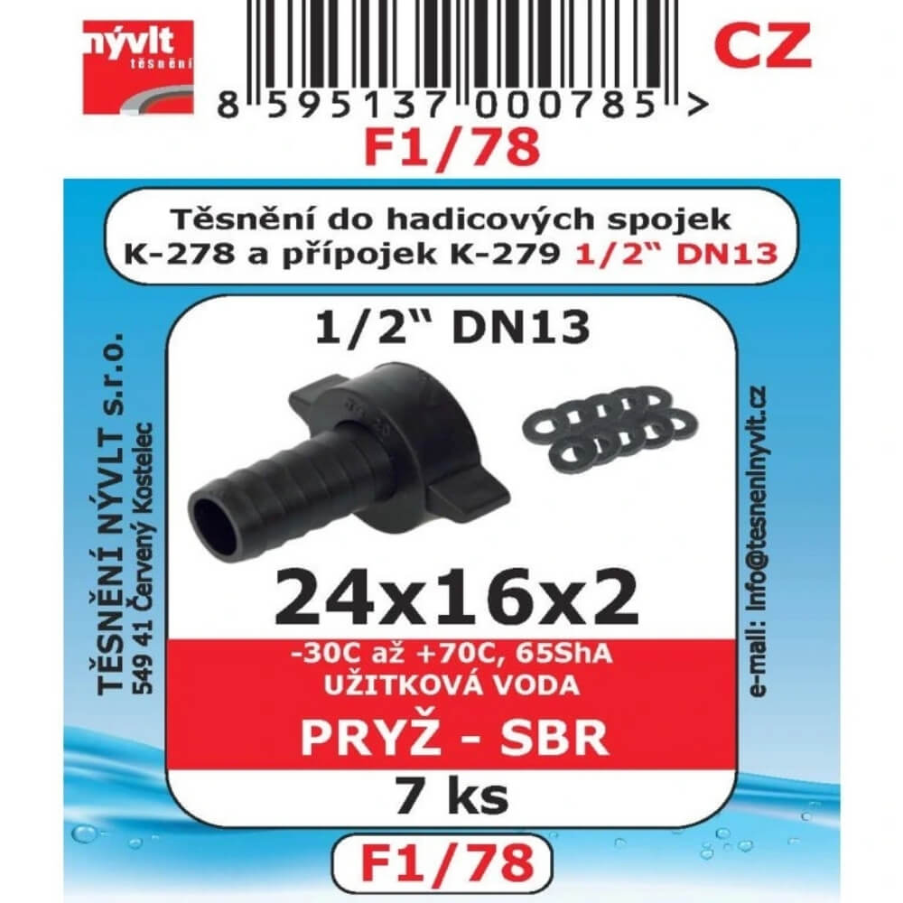Těsnění hadicových spojek DN13 24x16x2 SBR 7 ks F1/78