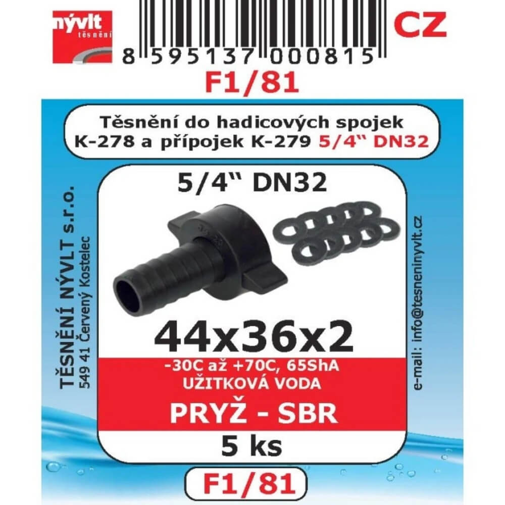 Těsnění hadicových spojek DN32 44x36x2 SBR 5 ks F1/81