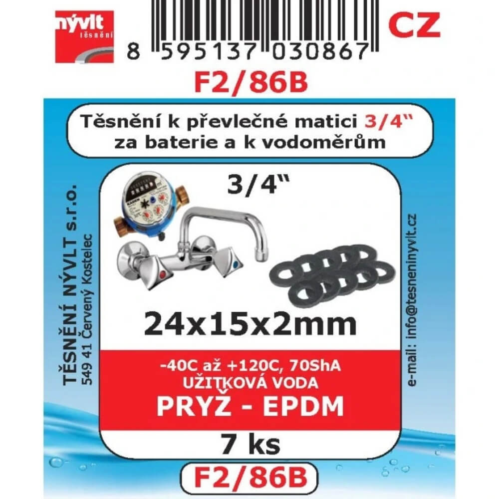 Těsnění převlečné matice 3/4" 24x15x2 EPDM 7 ks F2/86B