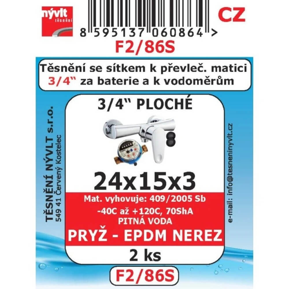 Těsnění s nerez sítkem k převlečné matici 3/4" ploché 24x15x3 2 ks F2/86S