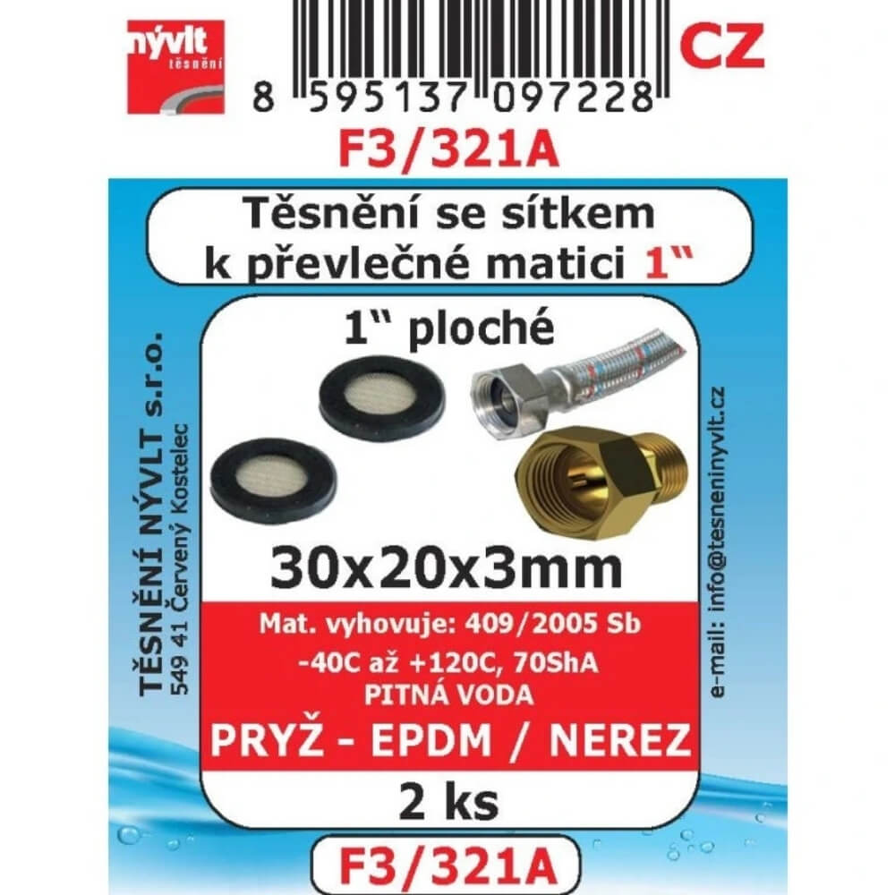 Těsnění s nerez sítkem k převlečné matici 1" ploché 30x20x3 2 ks F3/321A