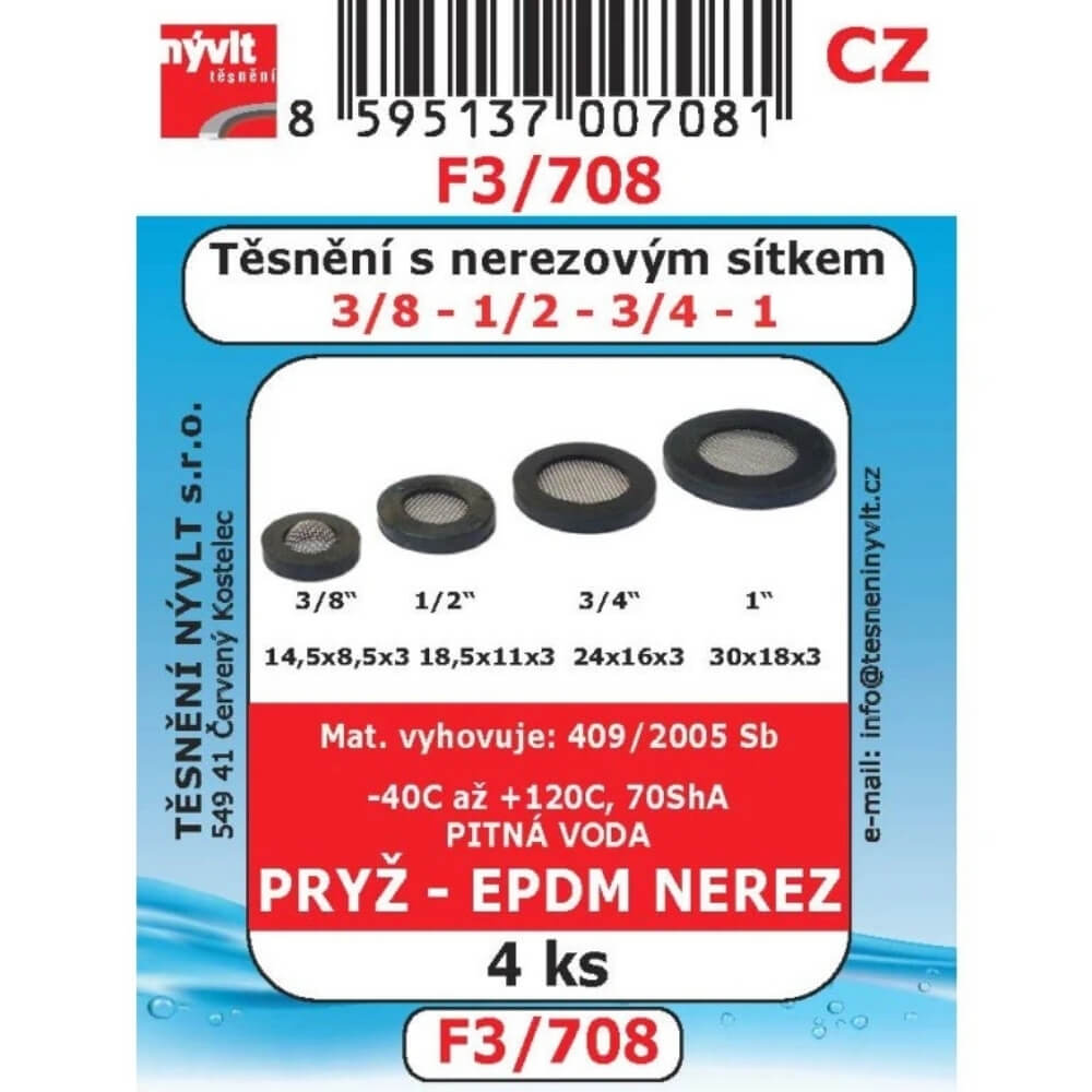 Sada těsnění s nerez sítkem 3/8"–1" 4 ks F3/708
