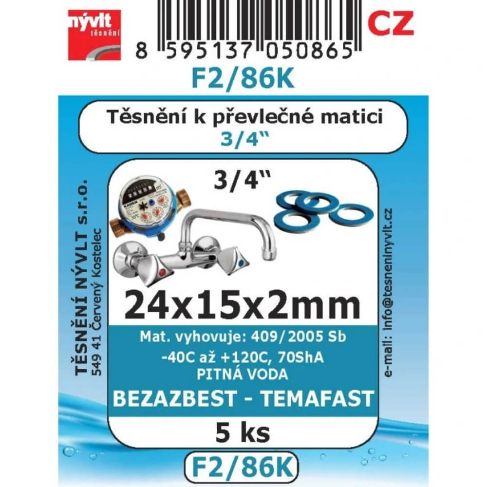 Těsnění převlečné matice 3/4" 24x15x2 bezazbest 5 ks F2/86K