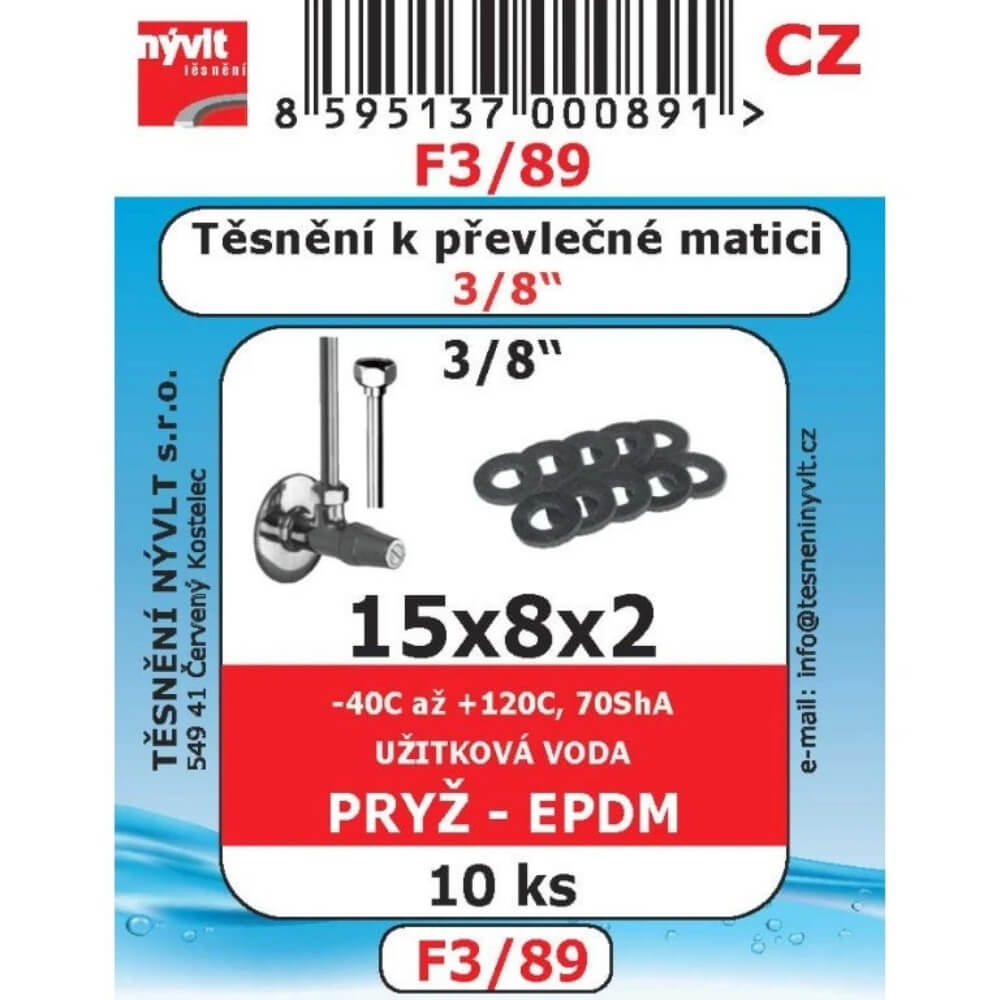 Těsnění k převlečné matici 3/8" 15x8x2 10 ks F3/89