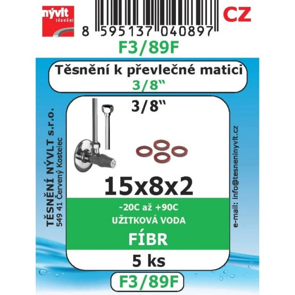 Těsnění k převlečné matici 3/8" 15x8x2 5 ks fíbr F3/89F