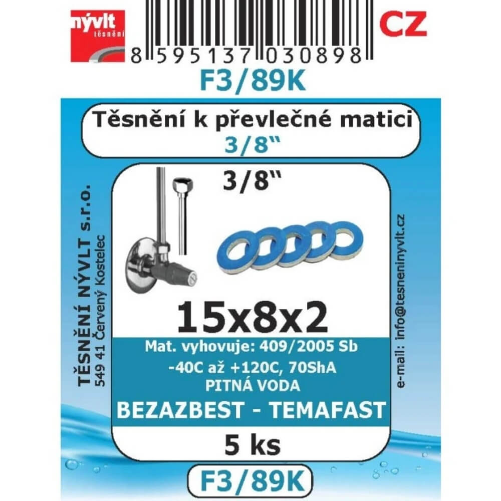 Těsnění k převlečné matici 3/8" 15x8x2 5 ks bezazbest F3/89K