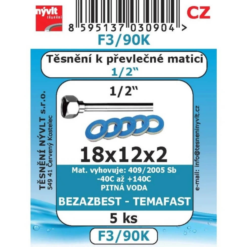 Těsnění k převlečné matici 1/2" 18x12x2 bezazbest 5 ks F3/90K