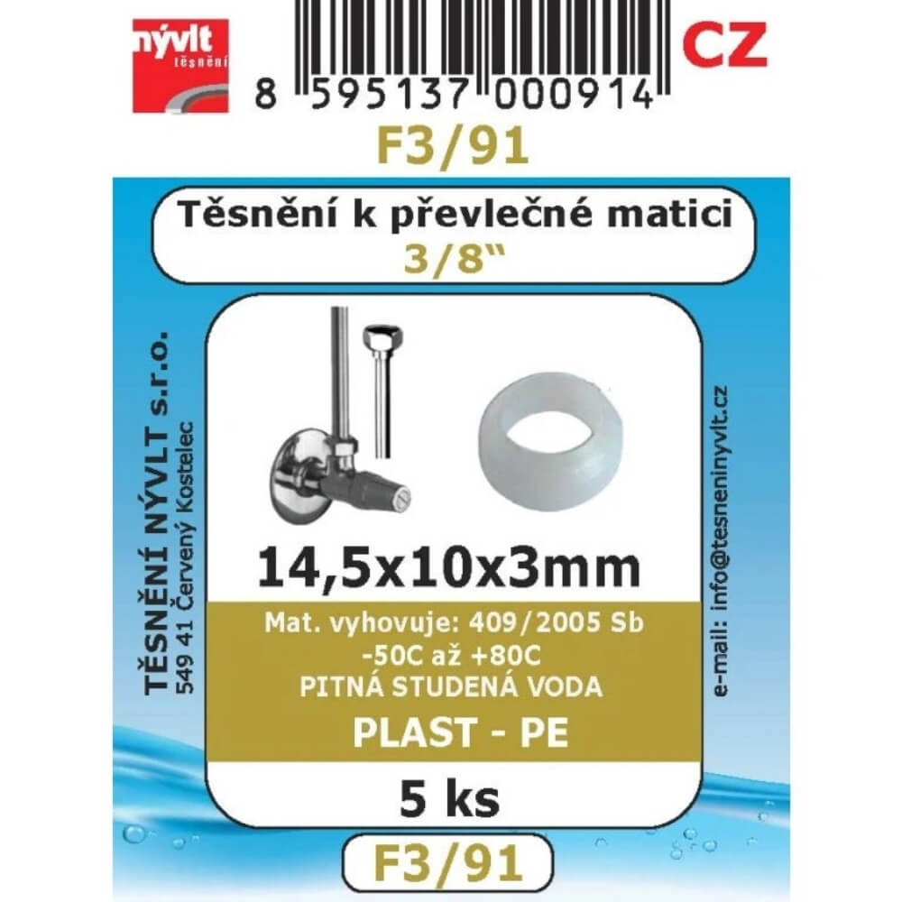Kuželové plastové těsnění k převlečné matici 3/8" 14,5x10x3,3 5 ks F3/91