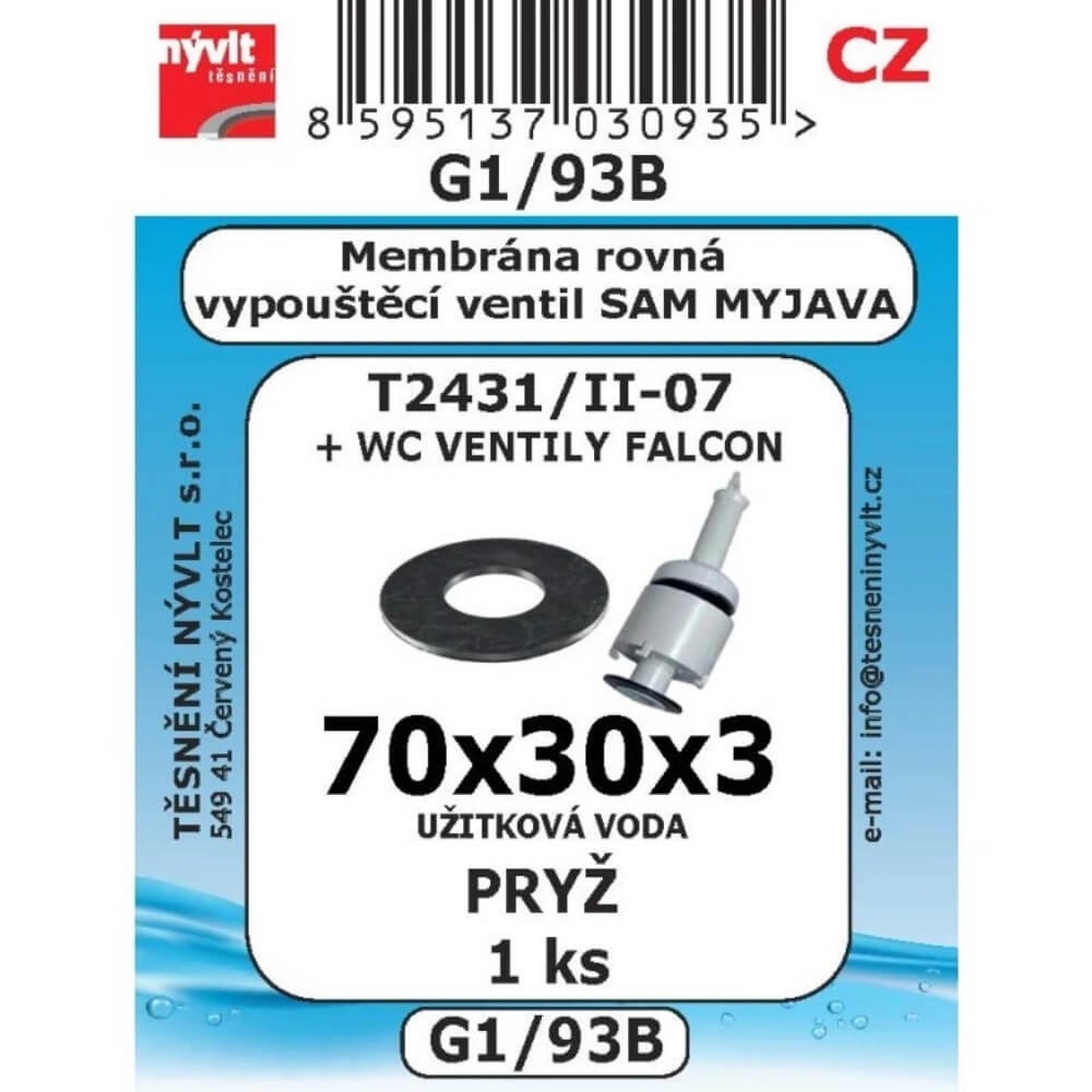 Membrána rovná k vypouštěcímu ventilu Myjava T2431 (70x30x3) 1 ks G1/93B