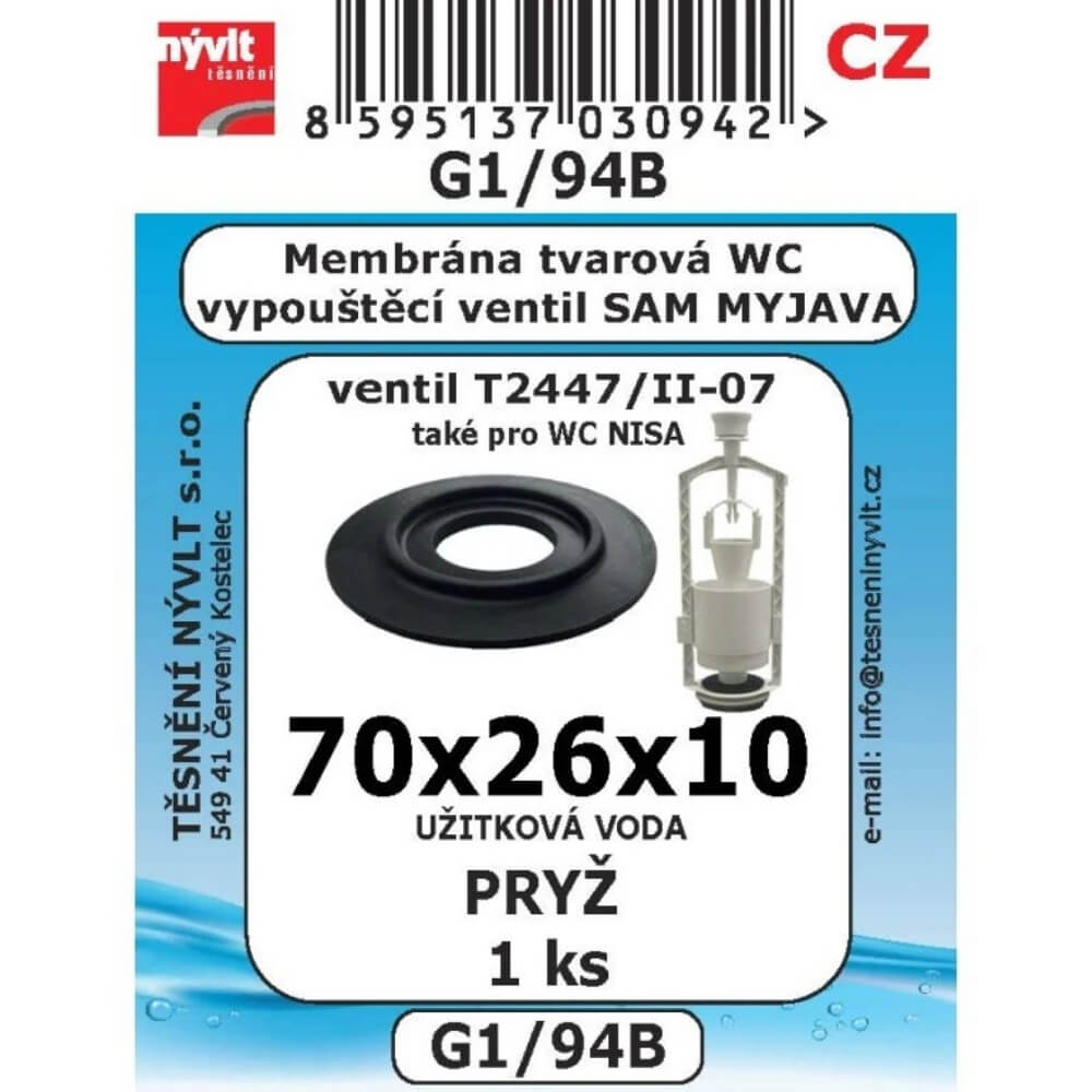 Membrána osazená k vypouštěcímu ventilu Myjava T2447 (70x26x10) 1 ks G1/94B