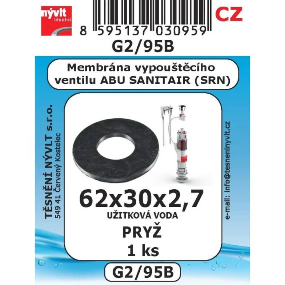 Membrána k vypouštěcímu ventilu ABU Sanitair (SRN) 62x30x2,7 1 ks G2/95B